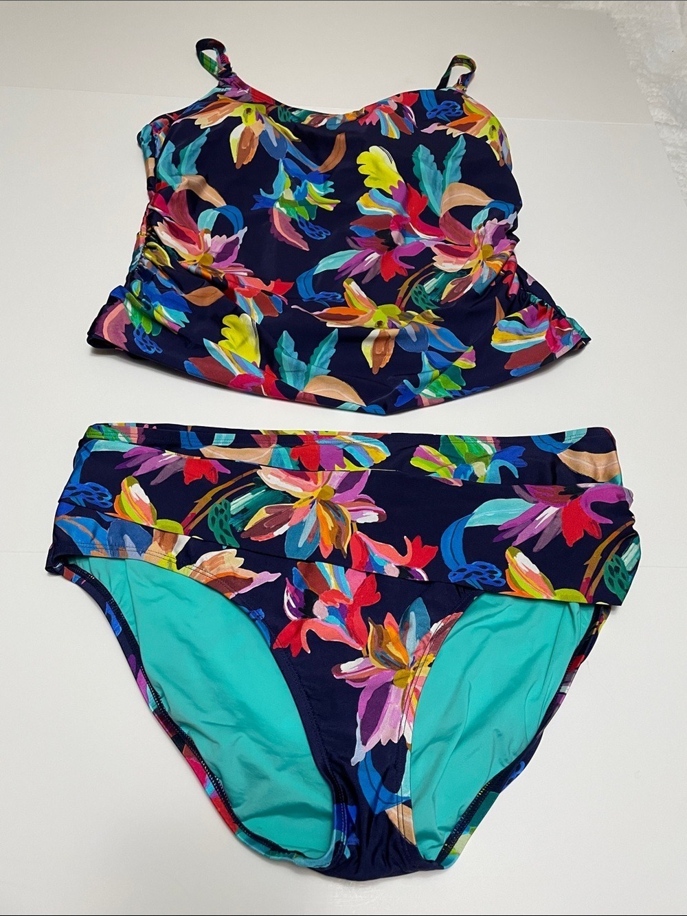 La Blanca Navy Floral Tankini Swim Set Sz 18W